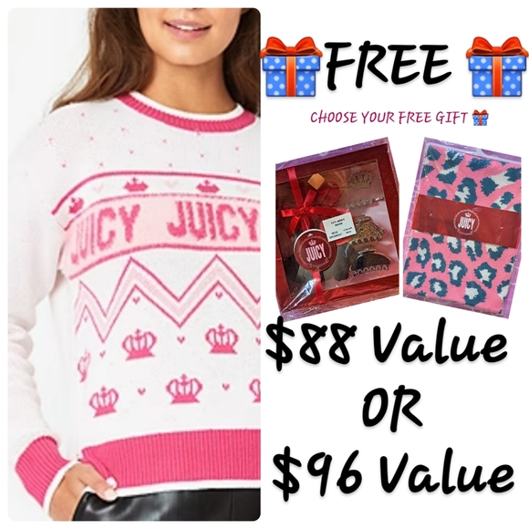 🎁FREE GIFT W/PURCHASE🆕️JUICY COUTURE ROYAL SWEATER SIZES L/XL *SCARF OPTION - Picture 1 of 11